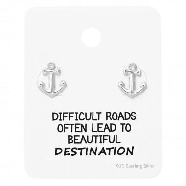 Anchor Ear Studs On Motivational Quote Card - 925 Sterling Silver Stud Earring Sets  SD35891