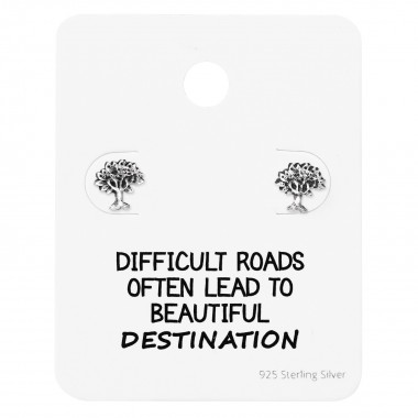 Tree Of Life Ear Studs On Motivational Quote Card - 925 Sterling Silver Stud Earring Sets  SD35893