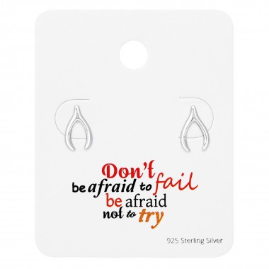 Wishbone Ear Studs On Motivational Quote Card - 925 Sterling Silver Stud Earring Sets  SD35896