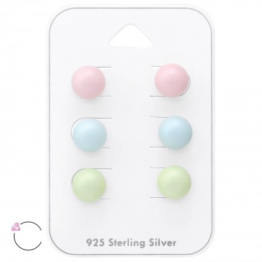 8mm Round - 925 Sterling Silver Stud Earring Sets  SD36101