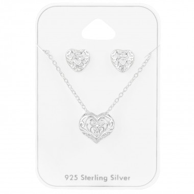 Filigree Heart - 925 Sterling Silver Stud Earring Sets  SD39795