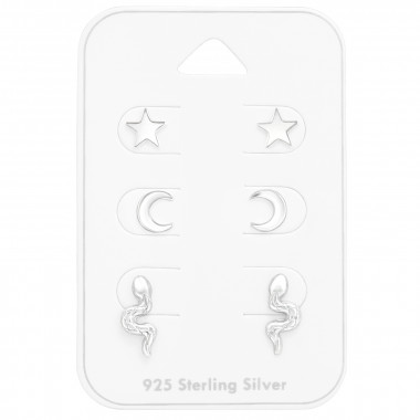 Star, Moon And Snake - 925 Sterling Silver Stud Earring Sets  SD42026
