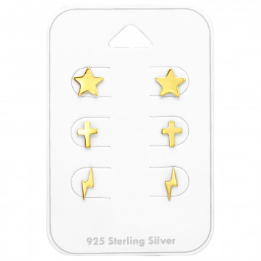 Gold - 925 Sterling Silver Stud Earring Sets  SD44788