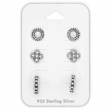 Oxidized - 925 Sterling Silver Stud Earring Sets  SD44794