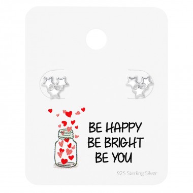 Star Ear Studs On Motivational Quote Card - 925 Sterling Silver Stud Earring Sets  SD35887