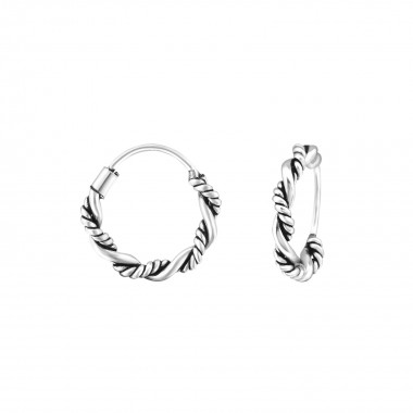 14mm notched - 925 Sterling Silver Bali Hoops SD9823