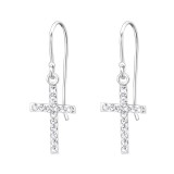 Cross - 925 Sterling Silver Earrings with Crystal SD14408