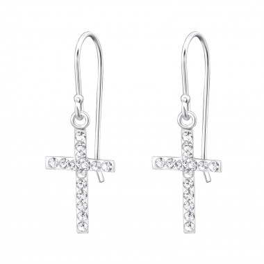 Cross - 925 Sterling Silver Earrings with Crystal SD14408