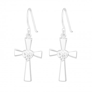Cross - 925 Sterling Silver Earrings with Crystal SD18917