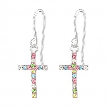 Cross - 925 Sterling Silver Earrings with Crystal SD20036