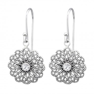 Vintage - 925 Sterling Silver Earrings with Crystal SD31389