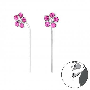 Flower - 925 Sterling Silver Earrings with Crystal SD32495