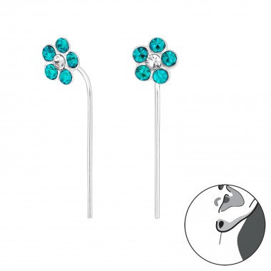 Flower - 925 Sterling Silver Earrings with Crystal SD32496