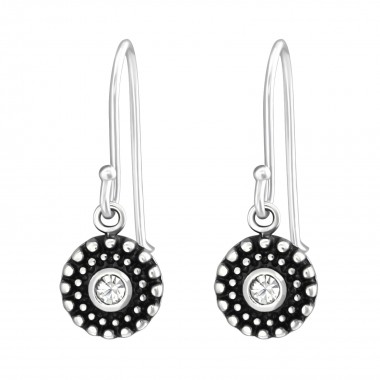Oxidized - 925 Sterling Silver Earrings with Crystal SD33841