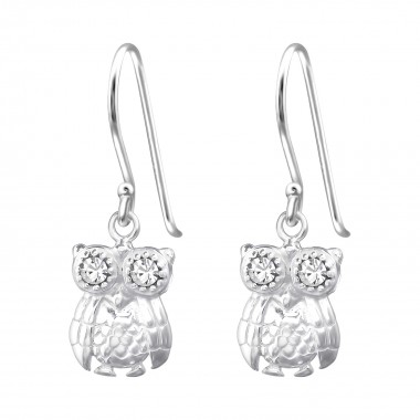 Owl - 925 Sterling Silver Earrings with Crystal SD35646