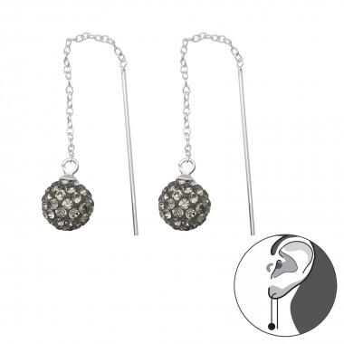 Sparkling Ball Thread Through Earring - 925 Sterling Silver Earrings with Crystal SD35665