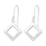 Square - 925 Sterling Silver Earrings with Crystal SD37595