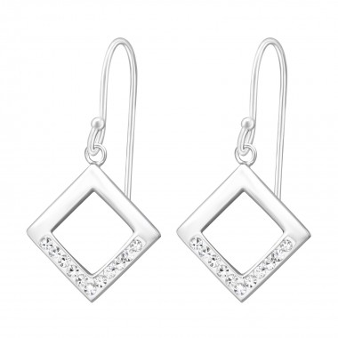 Square - 925 Sterling Silver Earrings with Crystal SD37595