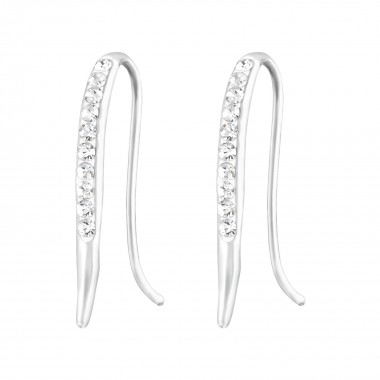 Curved - 925 Sterling Silver Earrings with Crystal SD38308