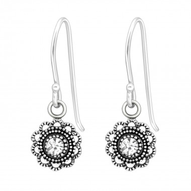 Flower - 925 Sterling Silver Earrings with Crystal SD41035