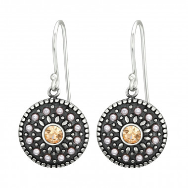 Round - 925 Sterling Silver Earrings with Crystal SD41037