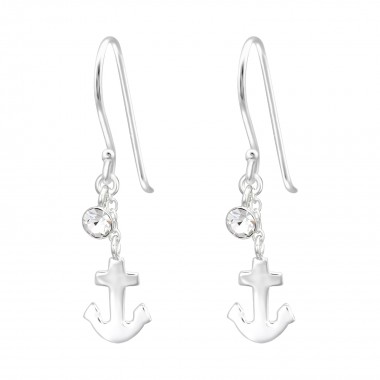 Anchor - 925 Sterling Silver Earrings with Crystal SD41093