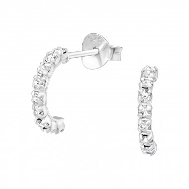 Half Hoop - 925 Sterling Silver Earrings with Crystal SD41793