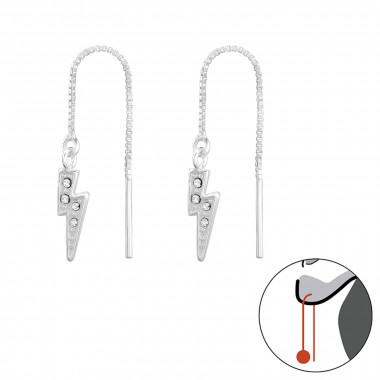 Lightning Bolt - 925 Sterling Silver Earrings with Crystal SD44264