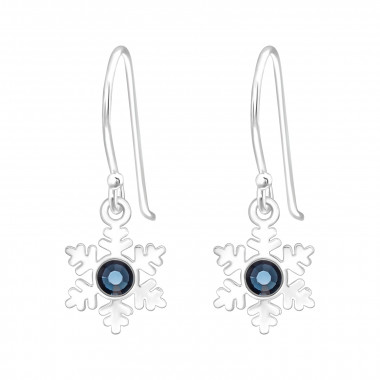 Laser Cut Flower - 925 Sterling Silver Earrings with Crystal SD44965