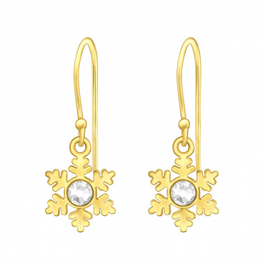 Laser Cut Flower - 925 Sterling Silver Earrings with Crystal SD44966