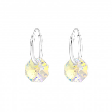 Octagon - 925 Sterling Silver Earrings with Crystal SD46681
