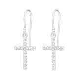Cross - 925 Sterling Silver Earrings with Crystal SD48188