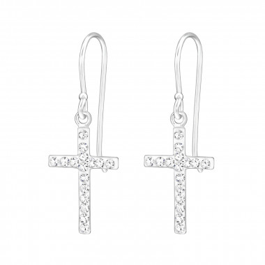 Cross - 925 Sterling Silver Earrings with Crystal SD48188