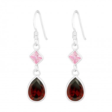 Hanging Square and Tear Drop - 925 Sterling Silver Earrings with CZ SD18769
