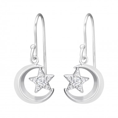 Moon And Star - 925 Sterling Silver Earrings with CZ SD33839