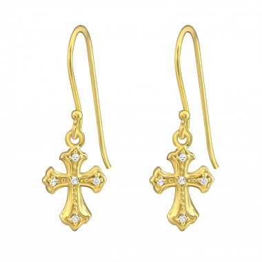 Cross - 925 Sterling Silver Earrings with CZ SD37264
