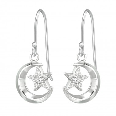 Moon & Star - 925 Sterling Silver Earrings with CZ SD39534