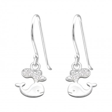 Whale - 925 Sterling Silver Earrings with CZ SD40118