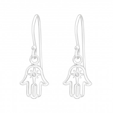 Hamsa - 925 Sterling Silver Earrings with CZ SD41274