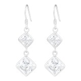 Hanging Squares - 925 Sterling Silver Earrings with CZ SD440