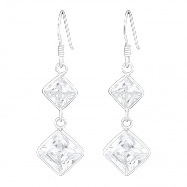 Hanging Squares - 925 Sterling Silver Earrings with CZ SD440