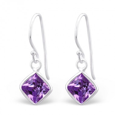 Square - 925 Sterling Silver Earrings with CZ SD443