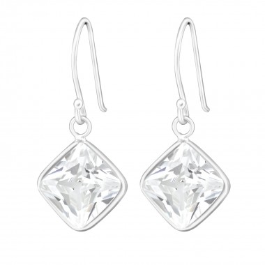 Square - 925 Sterling Silver Earrings with CZ SD445