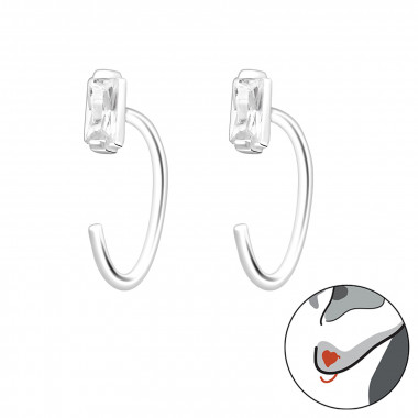 Baguette - 925 Sterling Silver Earrings with CZ SD44676