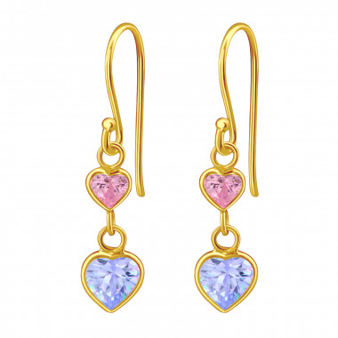 Hanging Hearts - 925 Sterling Silver Earrings with CZ SD44744