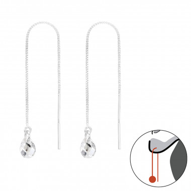 Thread Through Tear Drop - 925 Sterling Silver Earrings with CZ SD45733