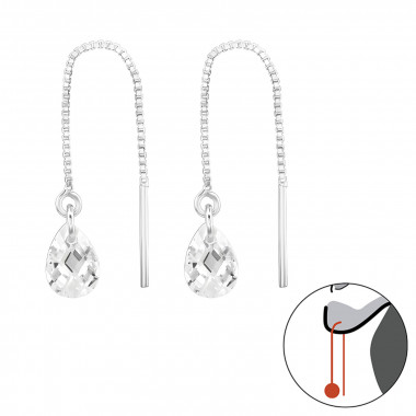 Thread Through Tear Drop - 925 Sterling Silver Earrings with CZ SD45737