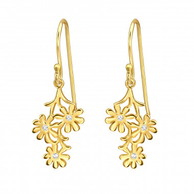Intertwined Daisy Flowers - 925 Sterling Silver Earrings with CZ SD50066