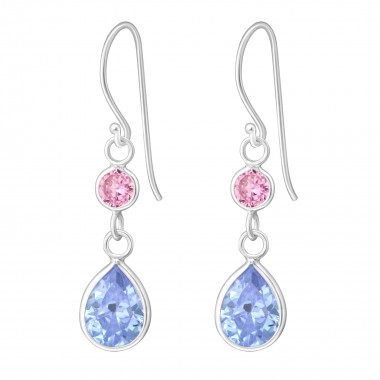 Hanging Circle and Tear Drop - 925 Sterling Silver Earrings with CZ SD7958