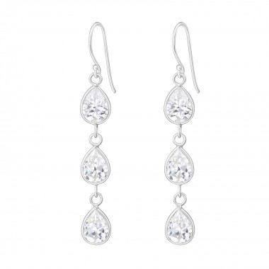 Hanging Tear Drops - 925 Sterling Silver Earrings with CZ SD809